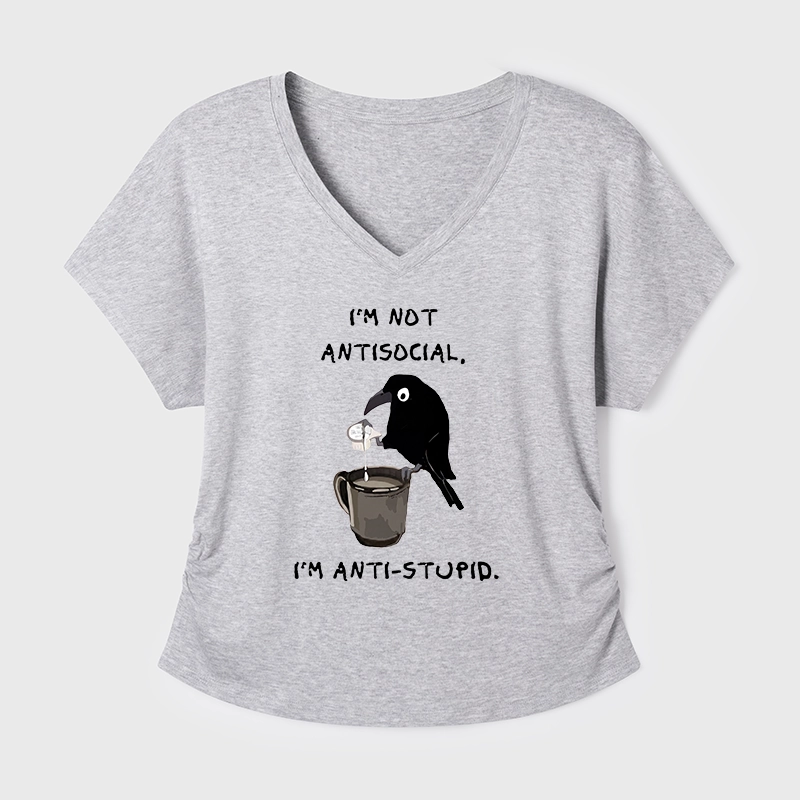 Tokyo-Tiger Cool Crow Sips Calm Coffee Alone Modal Dolman Sleeve T-Shirt