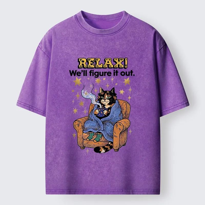 Tokyo-Tiger Chill Cat Relax Mode Washed T-Shirt