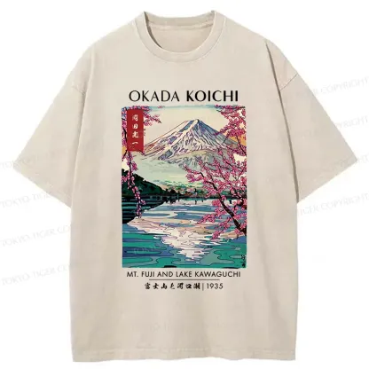 Tokyo-Tiger Japanese Traditional Mount Fuji Washed T-Shirt