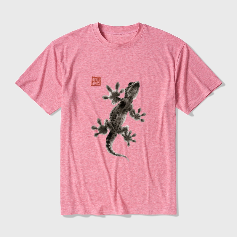Tokyo-Tiger Minimal Asian Ink Brush Gecko Vibe Cotton Blend T-Shirt
