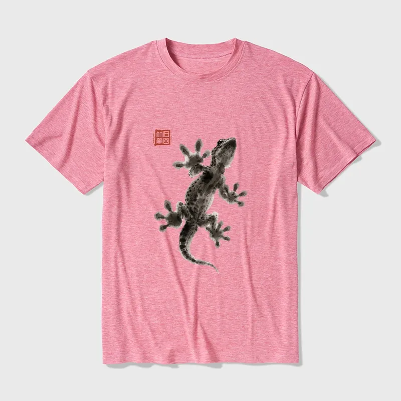 Tokyo-Tiger Minimal Asian Ink Brush Gecko Vibe Cotton Blend T-Shirt