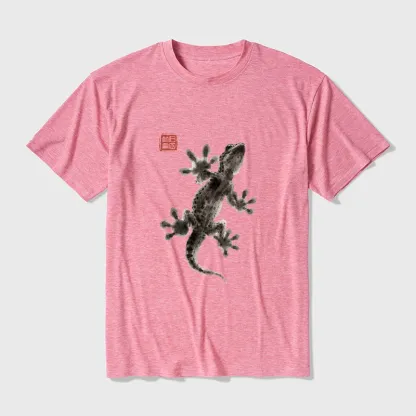 Tokyo-Tiger Minimal Asian Ink Brush Gecko Vibe Cotton Blend T-Shirt