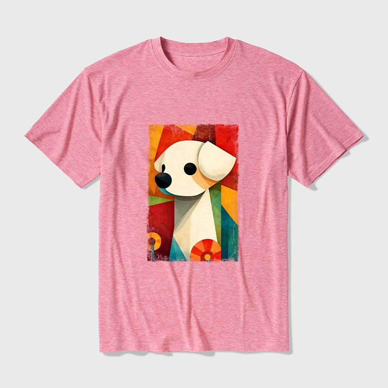 Tokyo-Tiger Retro Abstract Color Block Puppy Art Cotton Blend T-Shirt
