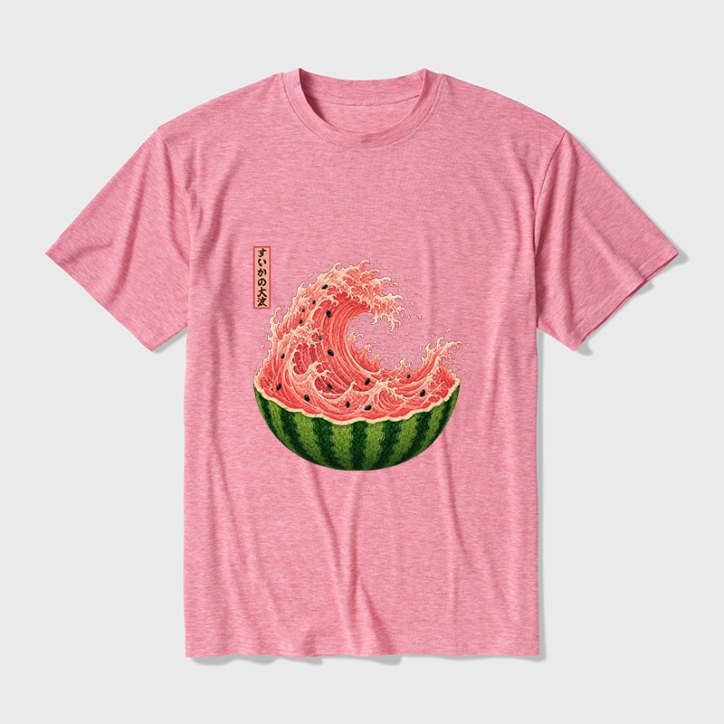 Tokyo-Tiger Watermelon Wave Summer Ukiyo Art Cotton Blend T-Shirt