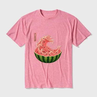 Tokyo-Tiger Watermelon Wave Summer Ukiyo Art Cotton Blend T-Shirt