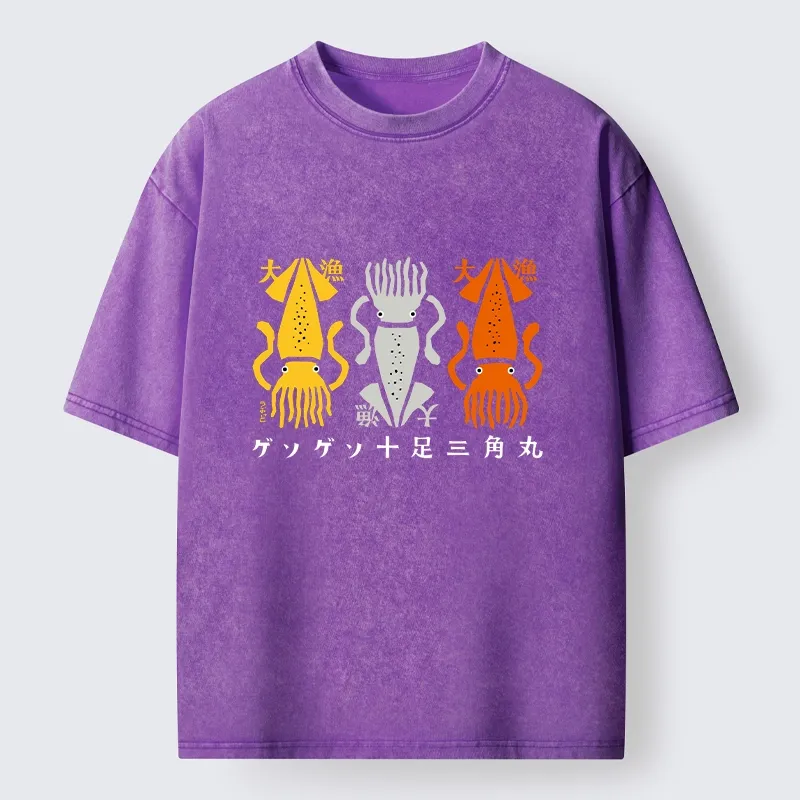 Tokyo‑Tiger Meme Squid Party Time Washed T‑-Shirt