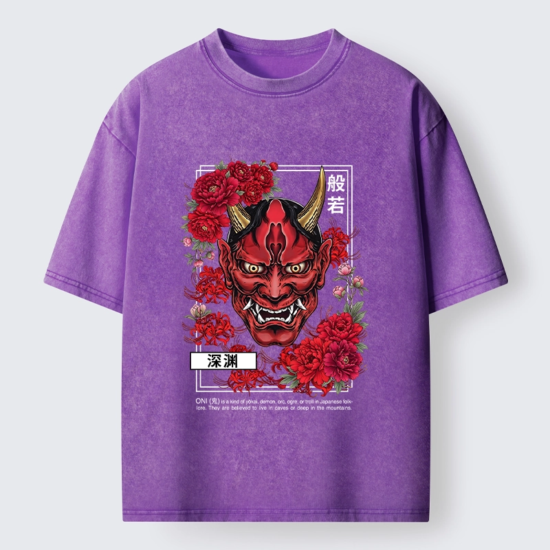 Tokyo‑Tiger Cool Oni Floral Art Washed T‑-Shirt