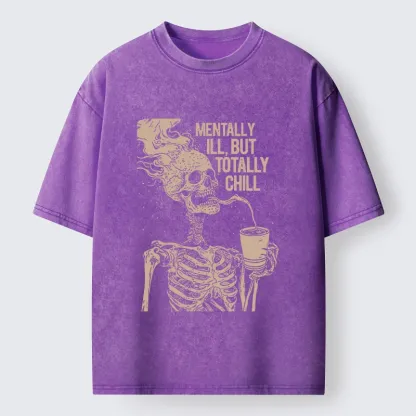 Tokyo‑Tiger Funny Skeleton Chill Washed T‑Shirt