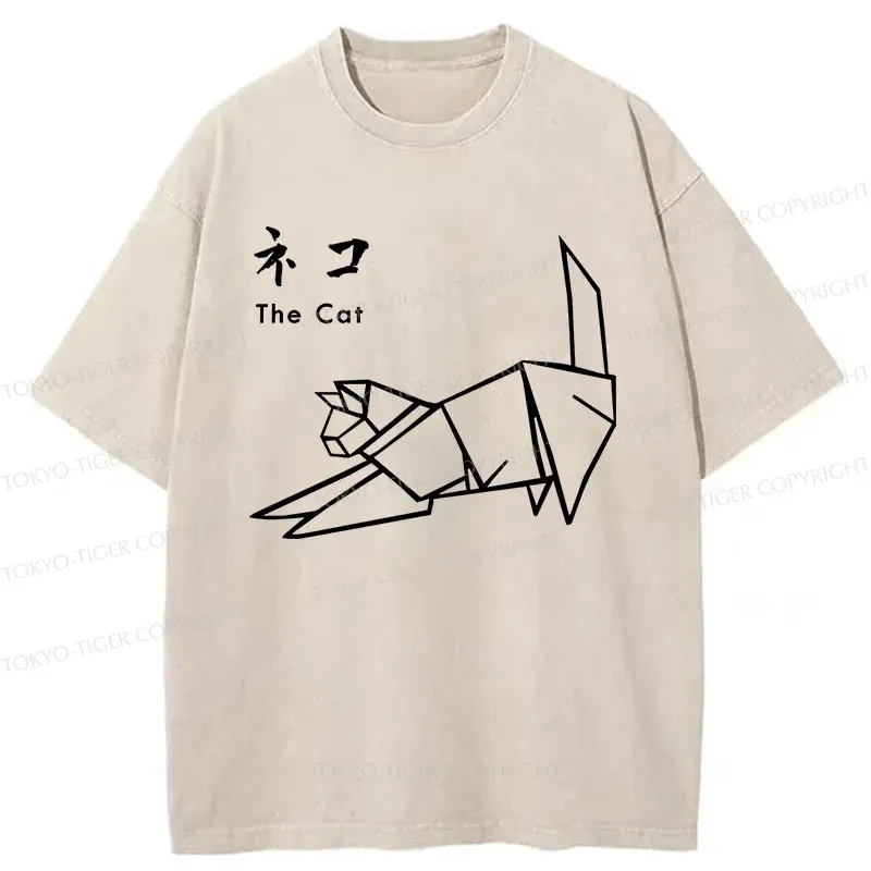Tokyo-Tiger Japanese Origami Cat Washed T-Shirt