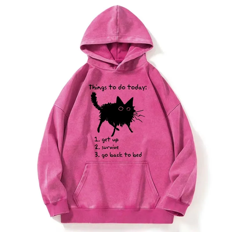 Tokyo-Tiger Lazy Cat Survive Day Funny Meme Washed Hoodie