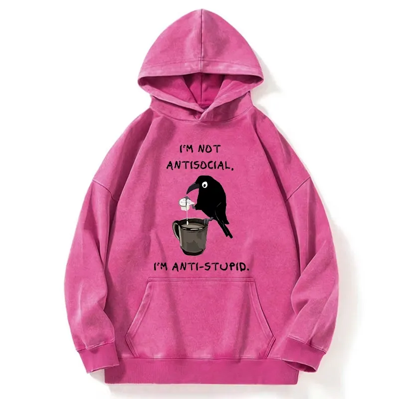 Tokyo-Tiger Cool Crow Sips Calm Coffee Alone Washed Hoodie