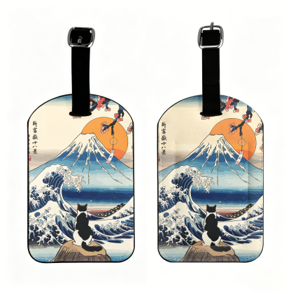 Tokyo-Tiger Cat Looking At The Great Wave Luggage Tag