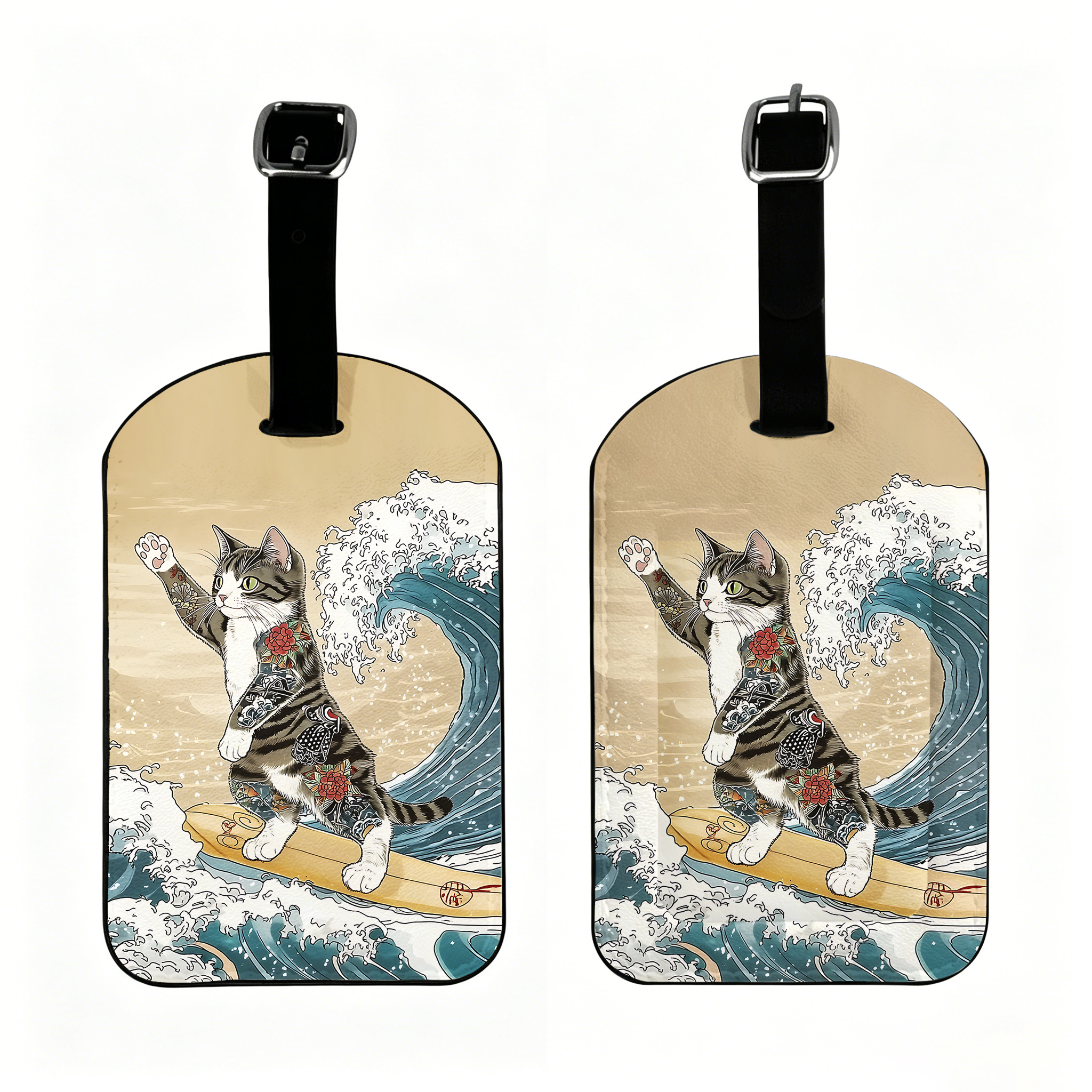Tokyo-Tiger Cat Surfing Luggage Tag