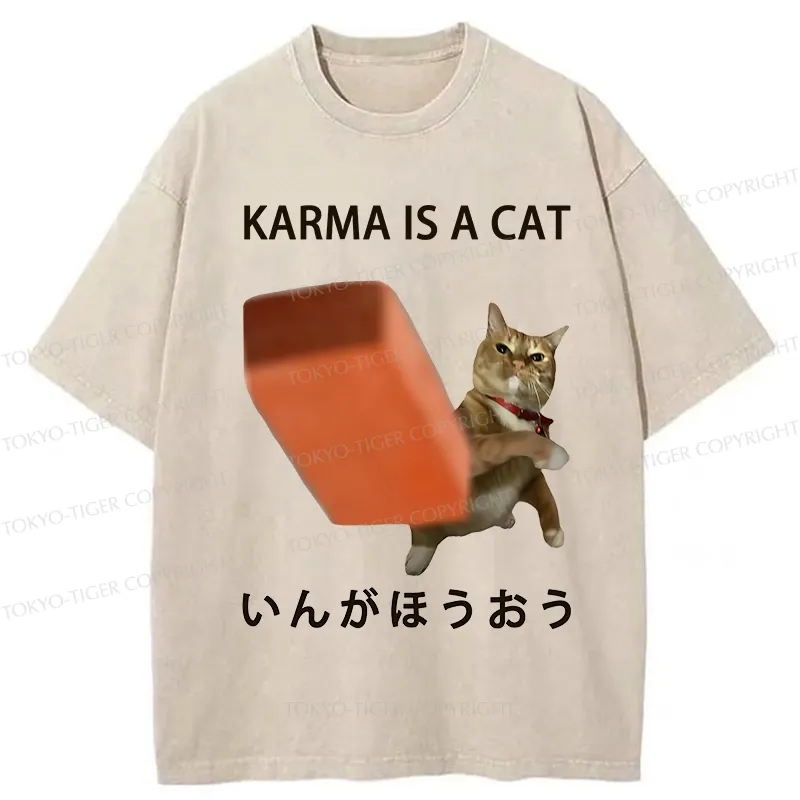 Tokyo-Tiger Karma Is A Cat Washed T-Shirt Sale