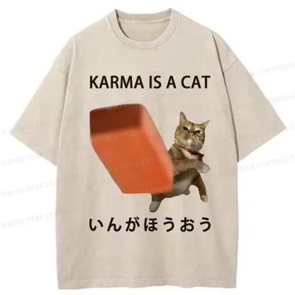 Tokyo-Tiger Karma Is A Cat Washed T-Shirt