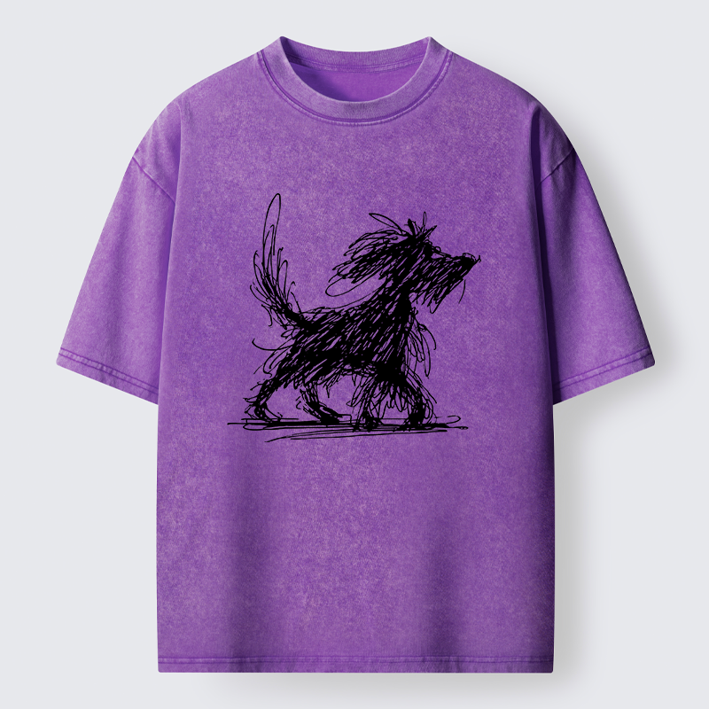 Tokyo‑Tiger Dog Line Drawing Washed T-Shirt