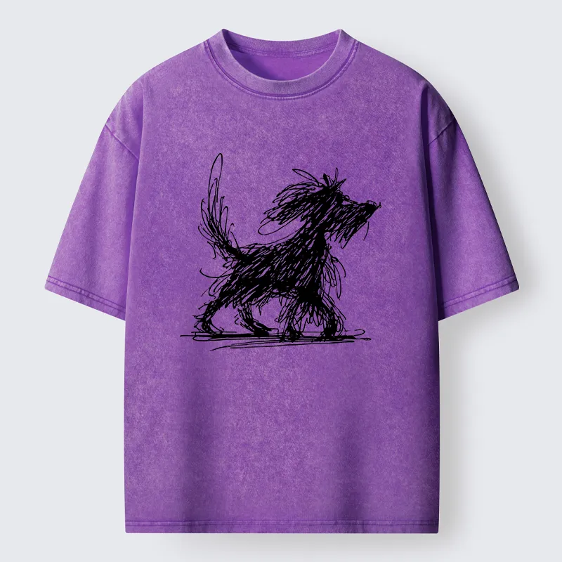 Tokyo‑Tiger Dog Line Drawing Washed T-Shirt