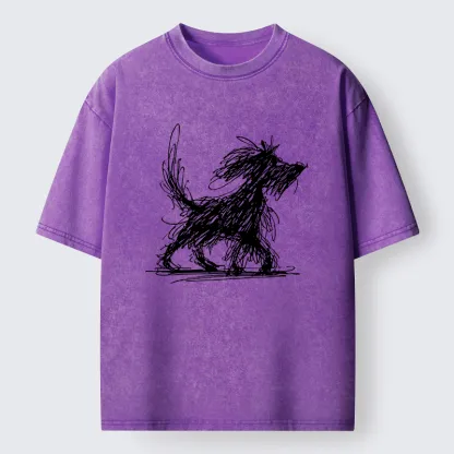 Tokyo‑Tiger Dog Line Drawing Washed T-Shirt