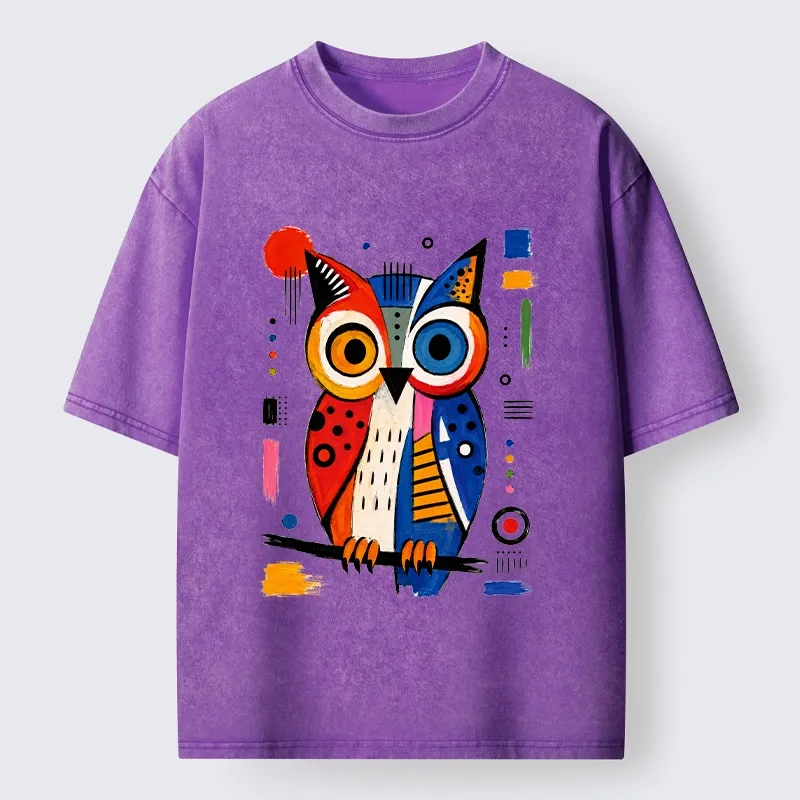 Tokyo‑Tiger Abstract Owl Art Washed T‑Shirt