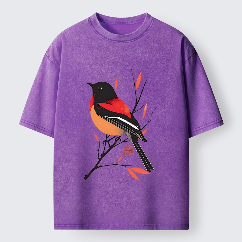 Tokyo‑Tiger Oriental Bird Graphic Washed T‑Shirt