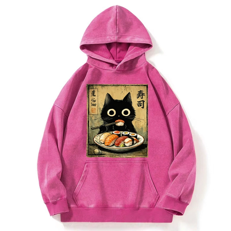 Tokyo-Tiger Vintage Japanese Sushi Cat Washed Hoodie