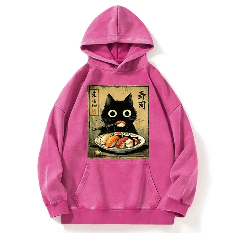 Tokyo-Tiger Vintage Japanese Sushi Cat Washed Hoodie