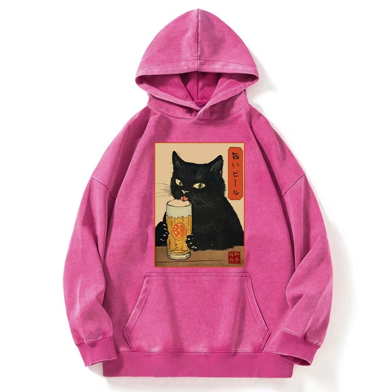 Tokyo-Tiger Cat Holding A Glass Of Beer Washed Hoodie