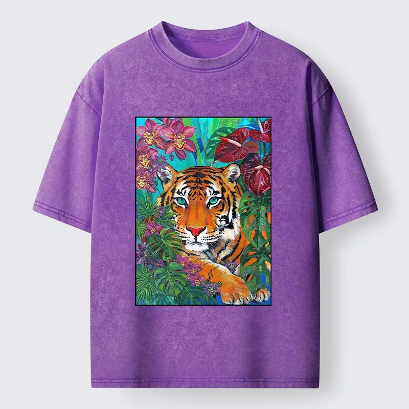 Tokyo-Tiger Floral Tiger Portrait Washed T-Shirt