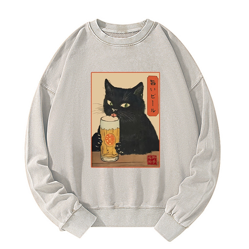 Tokyo-Tiger Cat Holding A Glass Of Beer Washed Sweatshirt
