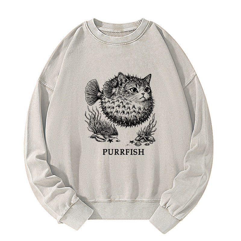 Tokyo-Tiger Spiky Puffer With Cute Cat Head Washed Sweatshirt
