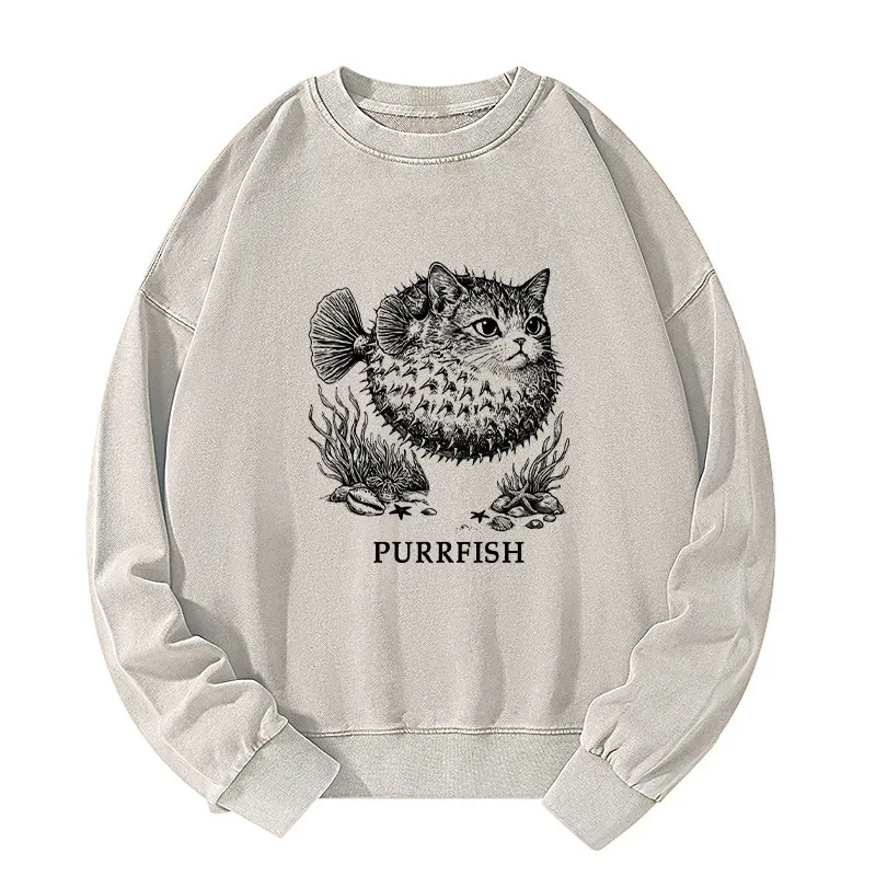 Tokyo-Tiger Spiky Puffer With Cute Cat Head Washed Sweatshirt