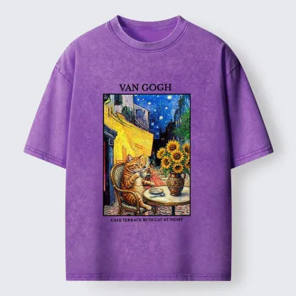 Tokyo-Tiger Van Gogh Cafe Cat Washed T-Shirt