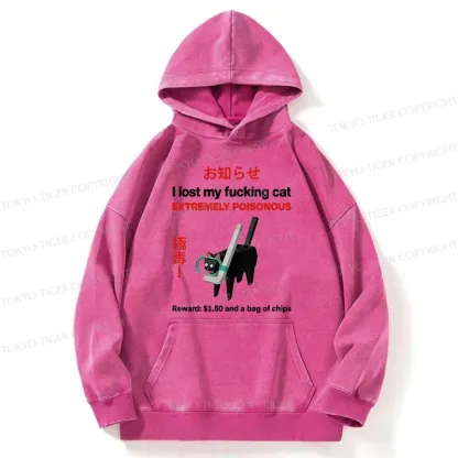Tokyo-Tiger Find The Toxic Cat Funny Washed Hoodie