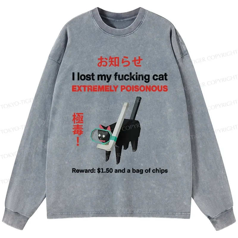 Tokyo-Tiger Find The Toxic Cat Funny Washed Long Sleeve T-Shirt Sale