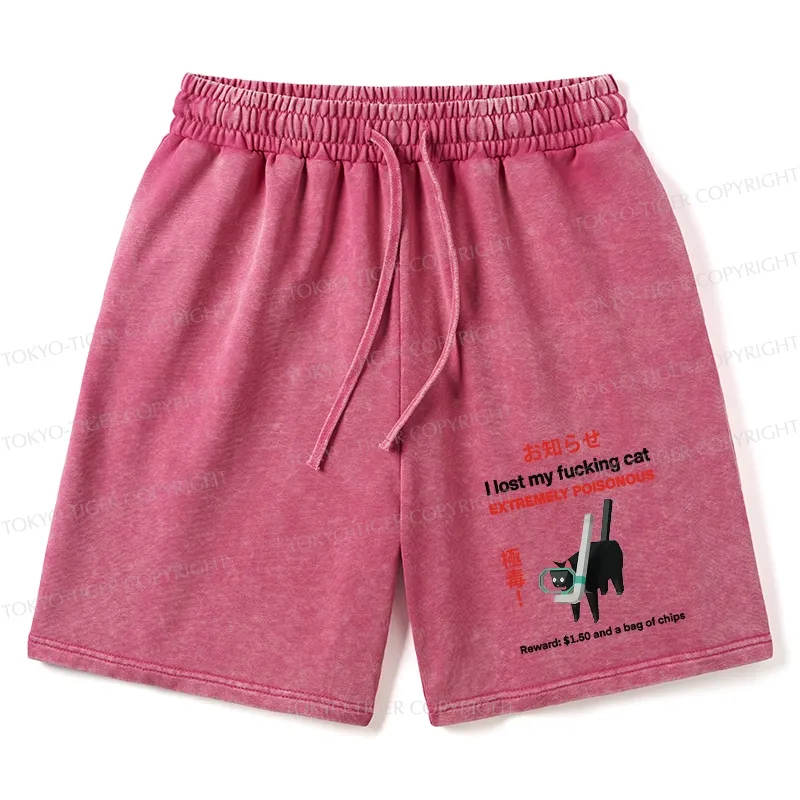 Tokyo-Tiger Find The Toxic Cat Funny Washed Shorts