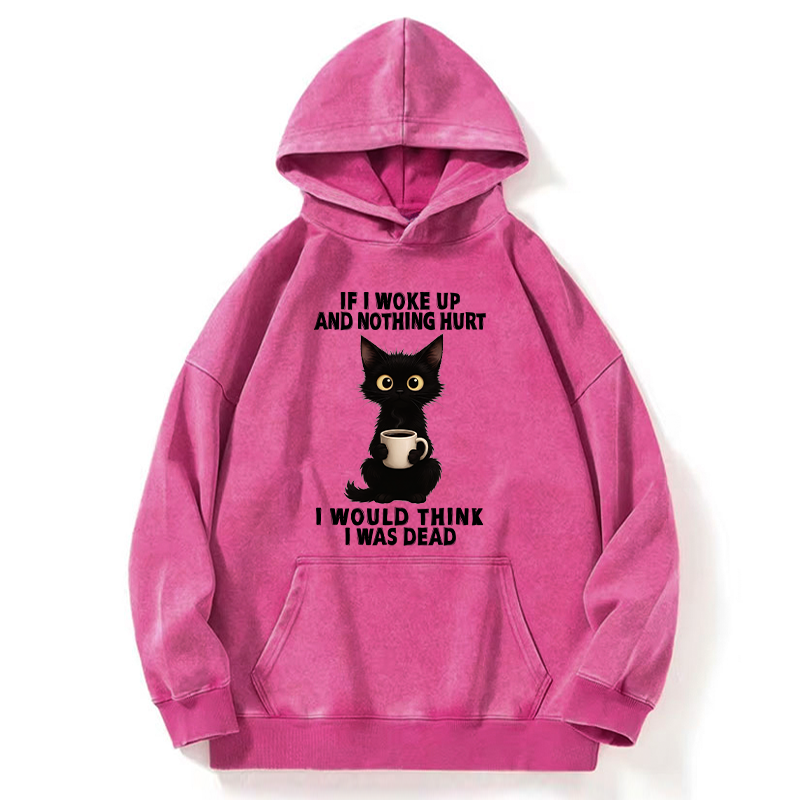 Tokyo-Tiger Funny Black Cat And Coffee Meme Washed Hoodie