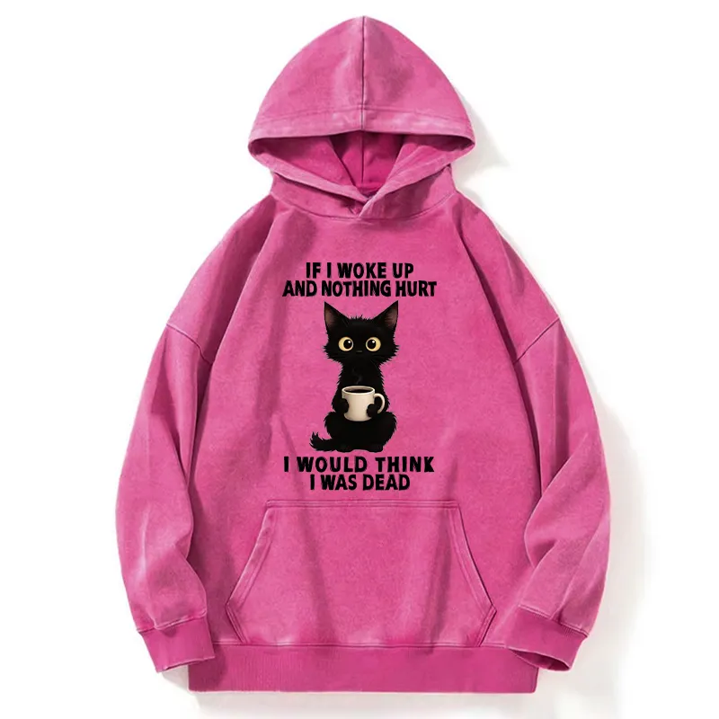 Tokyo-Tiger Funny Black Cat And Coffee Meme Washed Hoodie