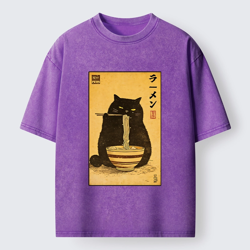Tokyo‑Tiger Ramen Loving Cat Washed T‑Shirt