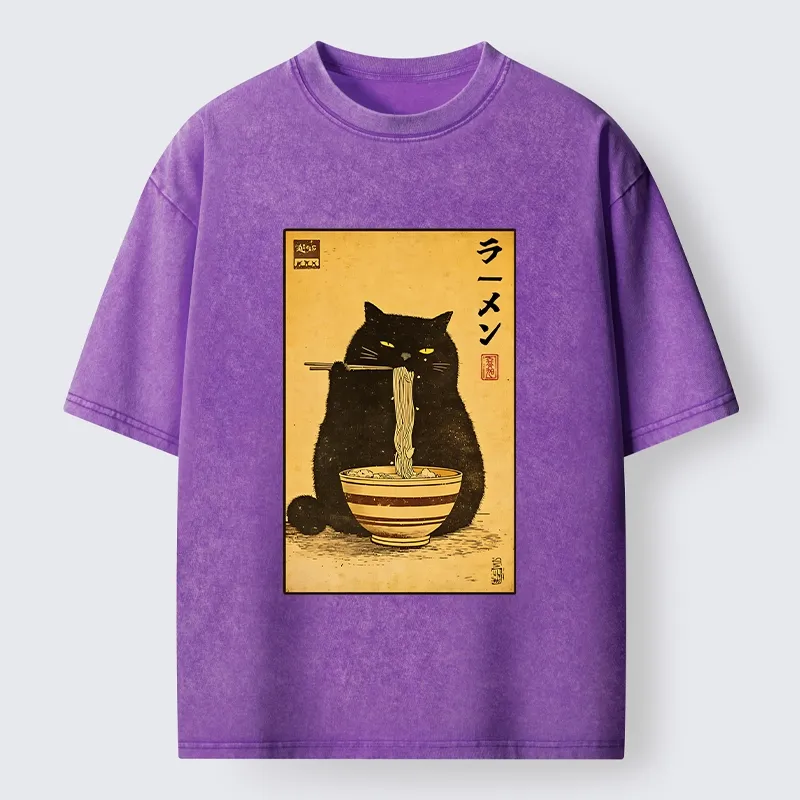 Tokyo‑Tiger Ramen Loving Cat Washed T‑Shirt