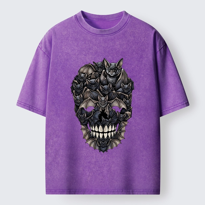 Tokyo‑Tiger Dark Bat Skull Art Washed T‑Shirt