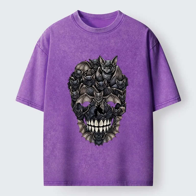 Tokyo‑Tiger Dark Bat Skull Art Washed T‑Shirt