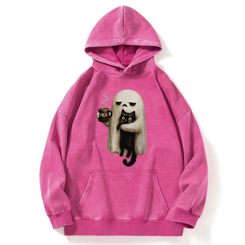 Tokyo-Tiger Ghost Cat Coffee Mood Washed Hoodie