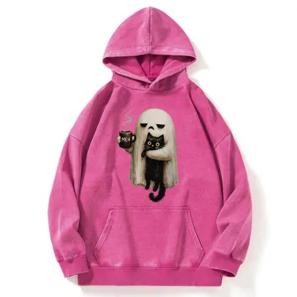 Tokyo-Tiger Ghost Cat Coffee Mood Washed Hoodie