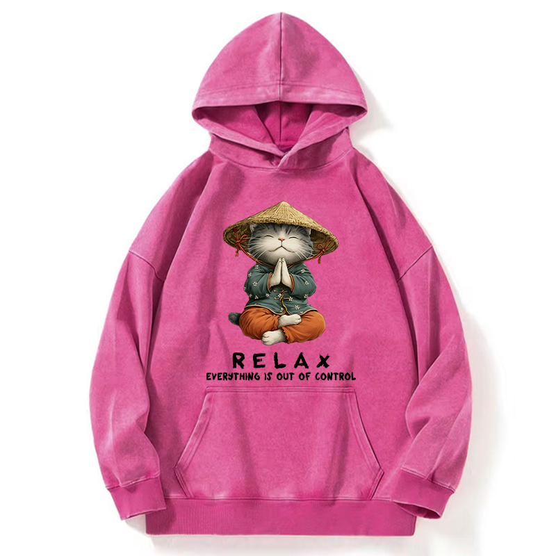 Tokyo-Tiger Zen Relax Cat Graphic Washed Hoodie