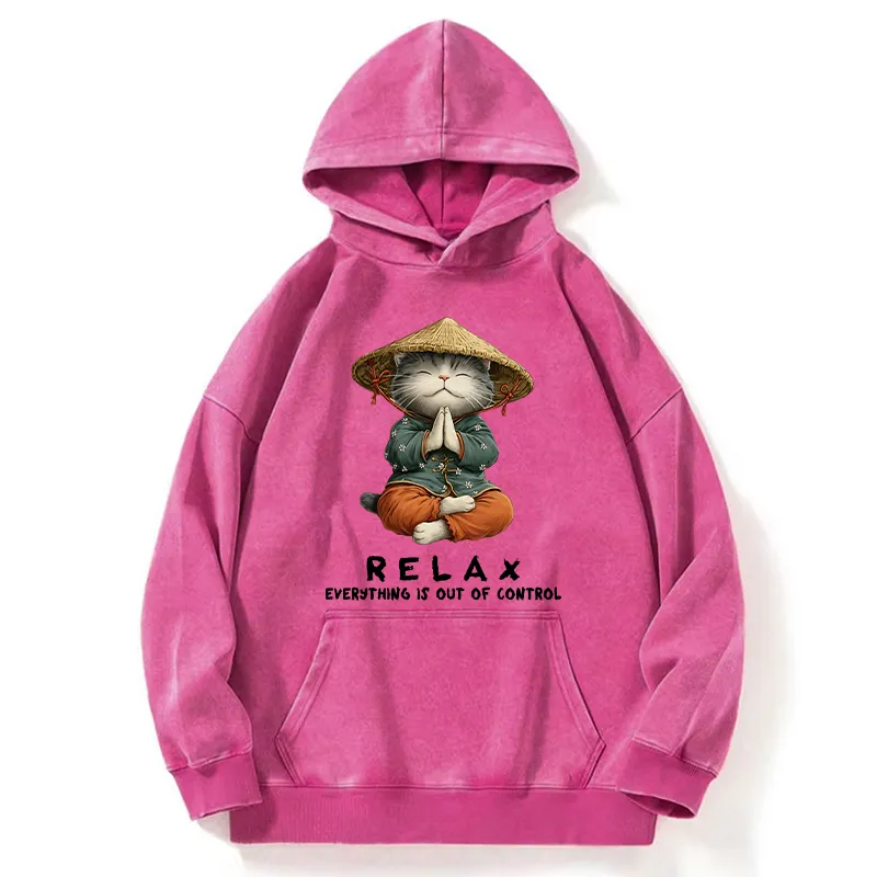 Tokyo-Tiger Zen Relax Cat Graphic Washed Hoodie