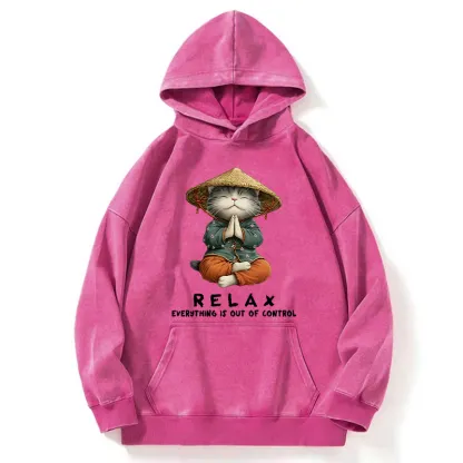 Tokyo-Tiger Zen Relax Cat Graphic Washed Hoodie