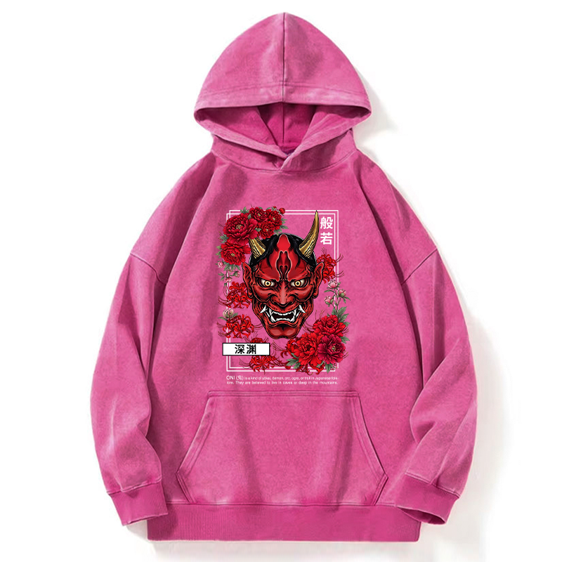Tokyo-Tiger Cool Oni Floral Art Washed Hoodie