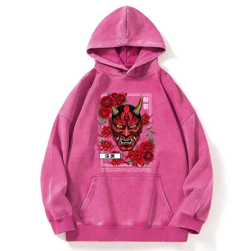 Tokyo-Tiger Cool Oni Floral Art Washed Hoodie