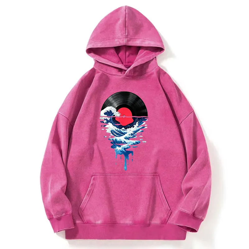 Tokyo-Tiger Vinyl Records And Waves Washed Hoodie Sale