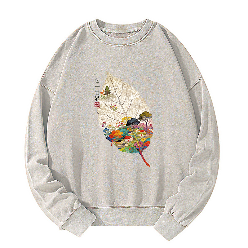 Tokyo-Tiger One Leaf Holds A Tiny Colorful World Washed Sweatshirt